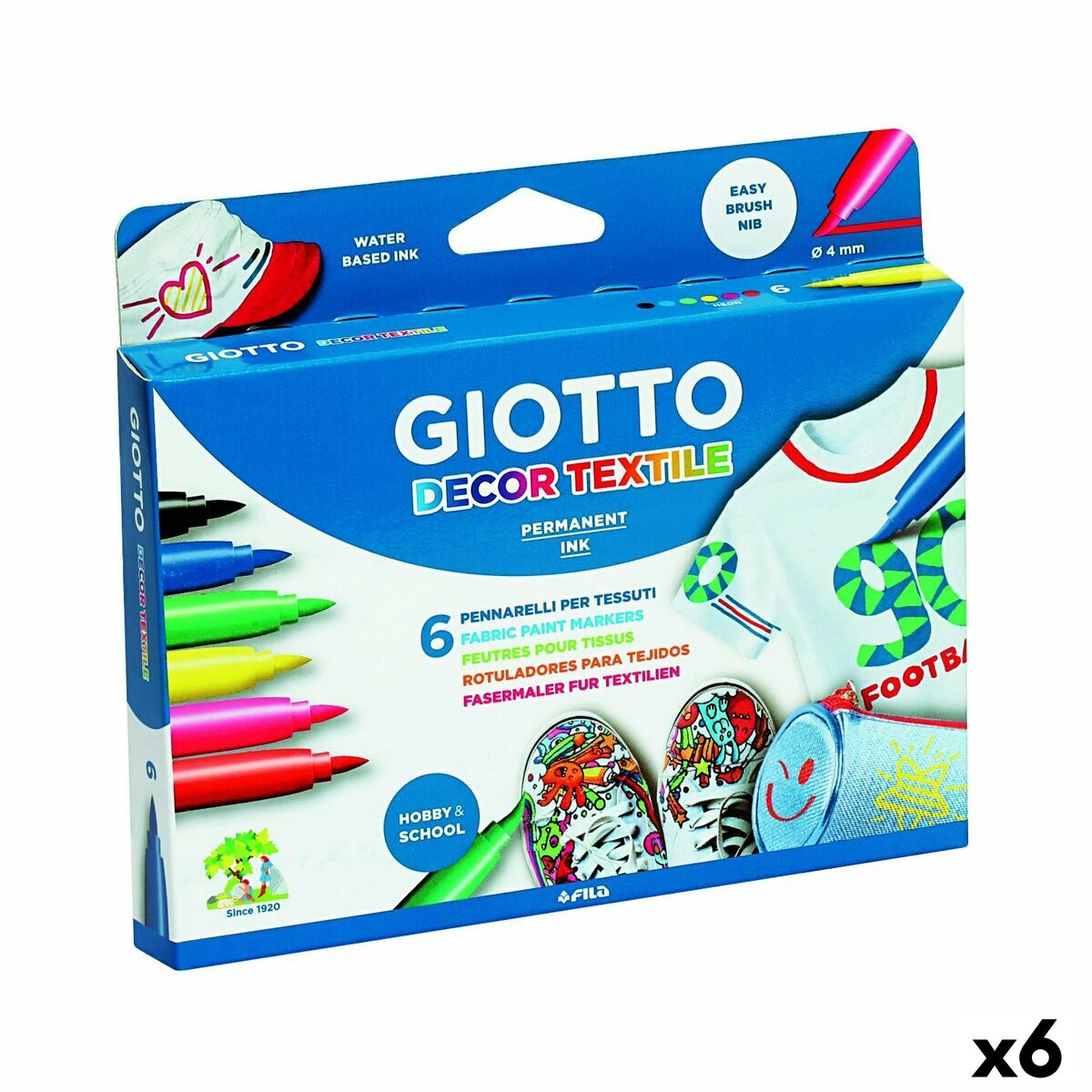 Tuschpennor Giotto Decor Textile Multicolour (6 antal)-Kontor och Kontorsmaterial, Kulspetspennor, pennor och skrivverktyg-Giotto-peaceofhome.se