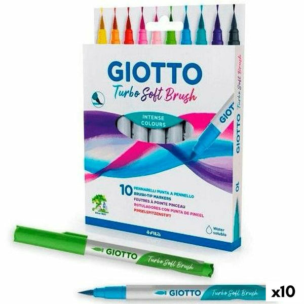 Tuschpennor Giotto Turbo Soft Brush Multicolour (10 antal)-Kontor och Kontorsmaterial, Kulspetspennor, pennor och skrivverktyg-Giotto-peaceofhome.se