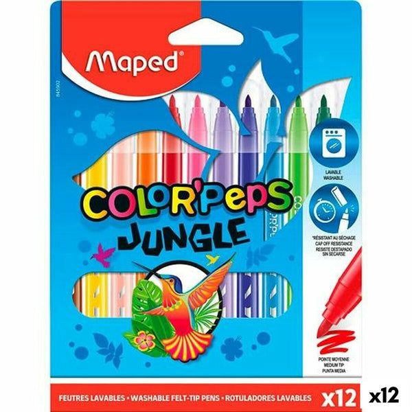 Tuschpennor Maped COLOR´PEPS JUNGLE Multicolour 12 Delar (12 antal)-Kontor och Kontorsmaterial, Kulspetspennor, pennor och skrivverktyg-Maped-peaceofhome.se