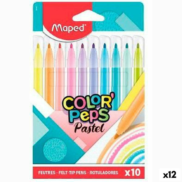 Tuschpennor Maped Color' Peps Multicolour 10 Delar (12 antal)-Kontor och Kontorsmaterial, Kulspetspennor, pennor och skrivverktyg-Maped-peaceofhome.se