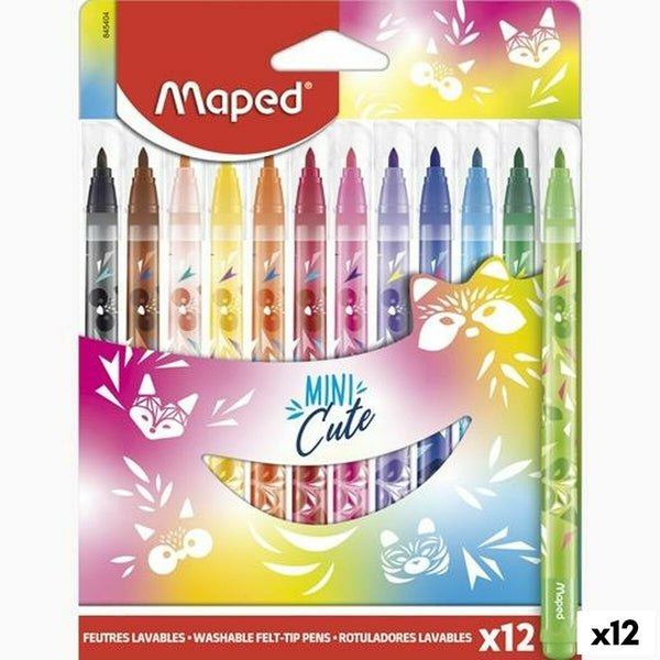 Tuschpennor Maped Mini Cute Multicolour 12 Delar (12 antal)-Kontor och Kontorsmaterial, Kulspetspennor, pennor och skrivverktyg-Maped-peaceofhome.se