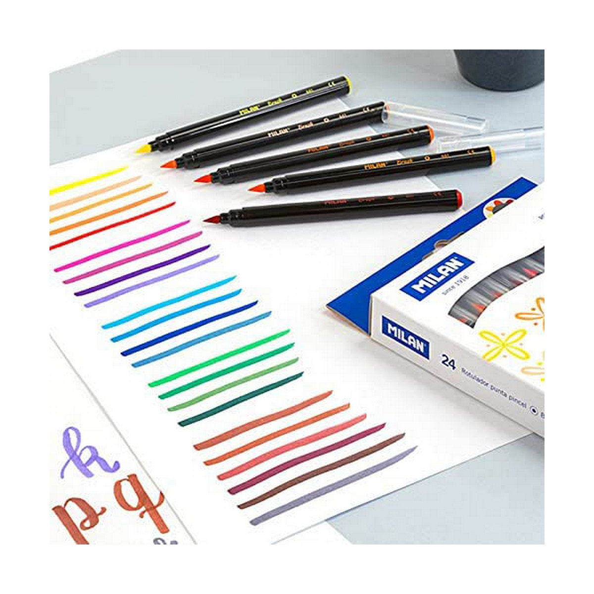 Tuschpennor Milan 24 Delar Pensel Multicolour-Kontor och Kontorsmaterial, Kulspetspennor, pennor och skrivverktyg-Milan-peaceofhome.se