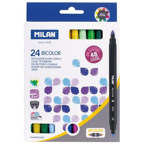 Tuschpennor Milan Dvobarvna 24 Delar Multicolour-Kontor och Kontorsmaterial, Kulspetspennor, pennor och skrivverktyg-Milan-peaceofhome.se