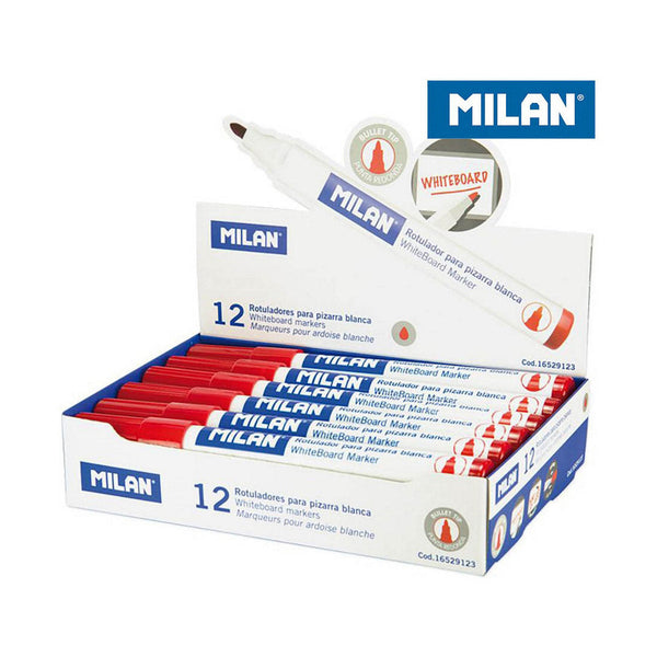 Tuschpennor Milan Whiteboard 12 antal Röd PVC-Kontor och Kontorsmaterial, Kulspetspennor, pennor och skrivverktyg-Milan-peaceofhome.se