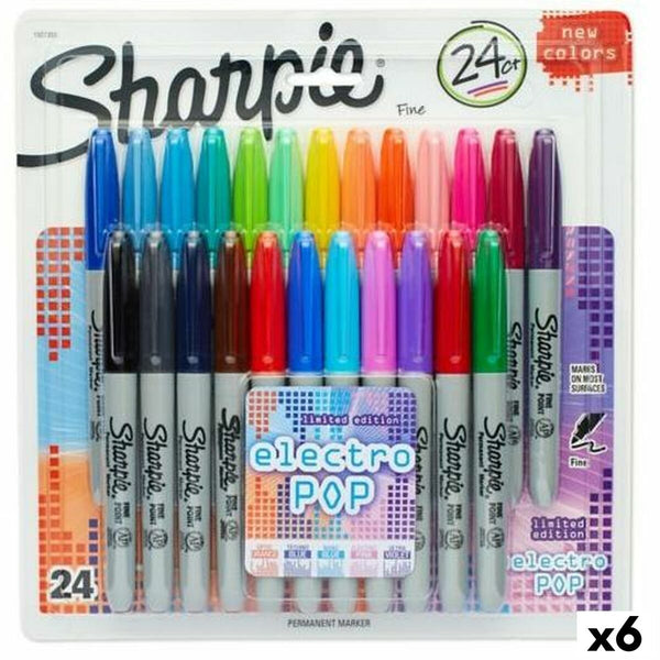 Tuschpennor Sharpie Electro Pop Multicolour 24 Delar 1 mm (6 antal)-Kontor och Kontorsmaterial, Kulspetspennor, pennor och skrivverktyg-Sharpie-peaceofhome.se