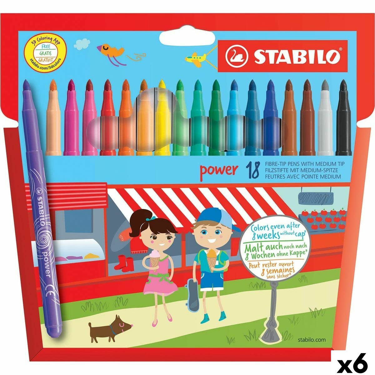 Tuschpennor Stabilo POWER Multicolour 18 Delar (6 antal)-Kontor och Kontorsmaterial, Kulspetspennor, pennor och skrivverktyg-Stabilo-peaceofhome.se