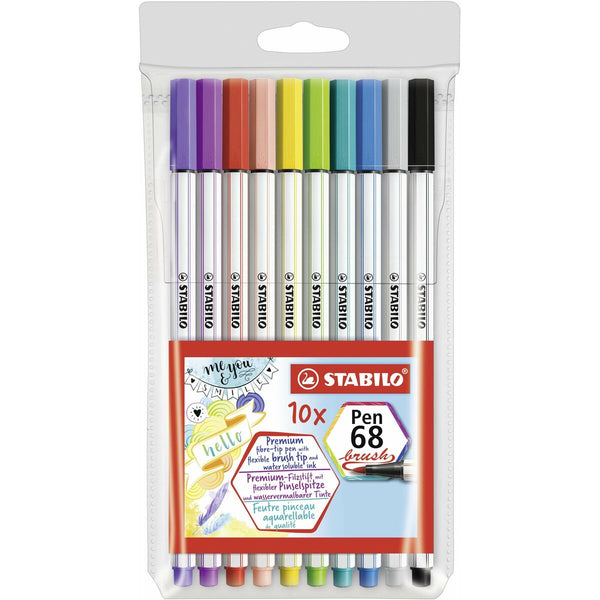 Tuschpennor Stabilo Pen 68 Brush 10 Delar Multicolour-Kontor och Kontorsmaterial, Kulspetspennor, pennor och skrivverktyg-Stabilo-peaceofhome.se