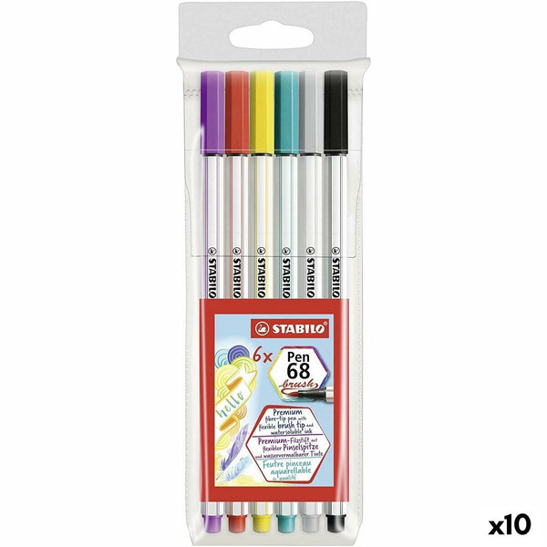 Tuschpennor Stabilo Pen 68 Brush Multicolour (10 antal)-Kontor och Kontorsmaterial, Kulspetspennor, pennor och skrivverktyg-Stabilo-peaceofhome.se