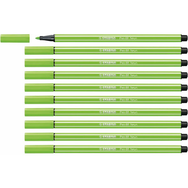 Tuschpennor Stabilo Pen 68 Fluorescerande Grön (10 Delar)-Kontor och Kontorsmaterial, Kulspetspennor, pennor och skrivverktyg-Stabilo-peaceofhome.se