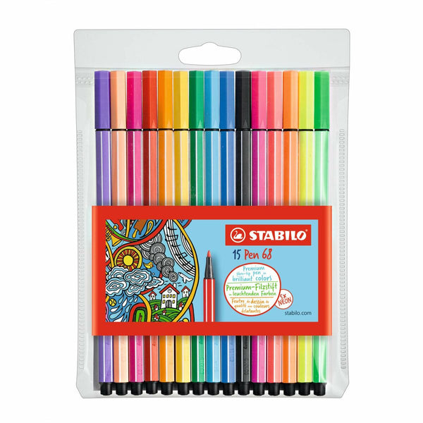 Tuschpennor Stabilo Pen 68 Standard + Neon 15 Delar Multicolour-Kontor och Kontorsmaterial, Kulspetspennor, pennor och skrivverktyg-Stabilo-peaceofhome.se