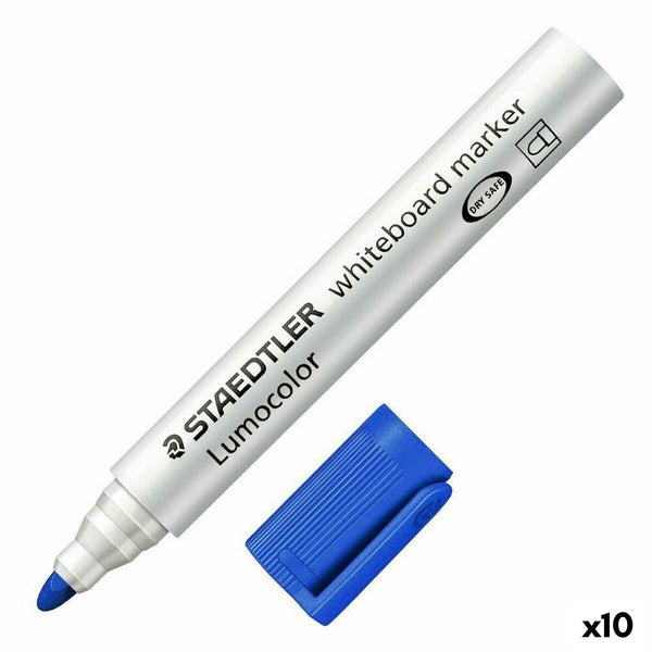 Tuschpennor Staedtler Whiteboard Blå Vit (10 antal) (1 antal)-Kontor och Kontorsmaterial, Kulspetspennor, pennor och skrivverktyg-Staedtler-peaceofhome.se