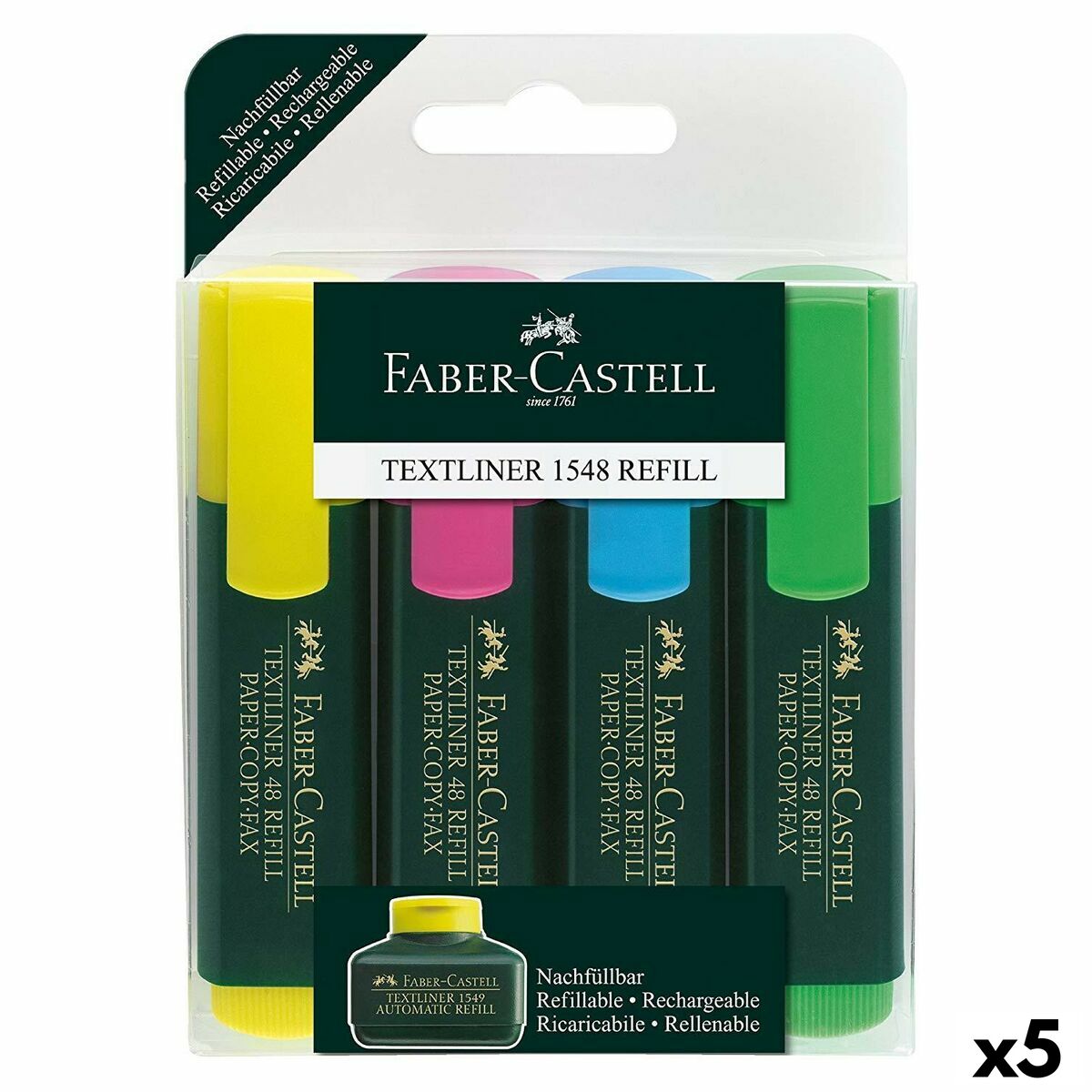 Uppsättning av markörer Faber-Castell Fluorescerande Multicolour (5 antal)-Kontor och Kontorsmaterial, Kulspetspennor, pennor och skrivverktyg-Faber-Castell-peaceofhome.se