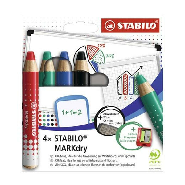 Uppsättning av markörer Stabilo Markdry 4 Delar Multicolour-Kontor och Kontorsmaterial, Kulspetspennor, pennor och skrivverktyg-Stabilo-peaceofhome.se
