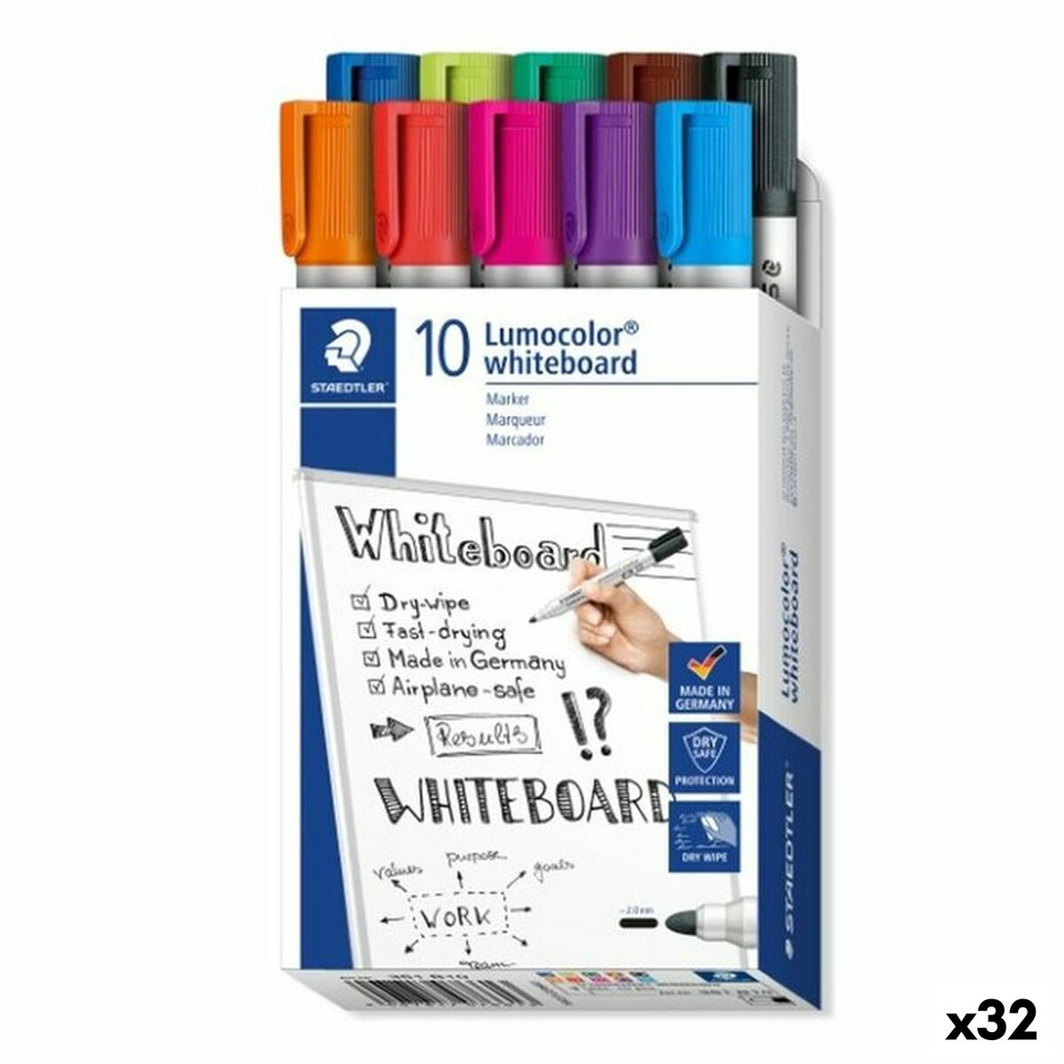 Uppsättning av markörer Staedtler Lumocolor Multicolour Whiteboard (32 antal)-Kontor och Kontorsmaterial, Kulspetspennor, pennor och skrivverktyg-Staedtler-peaceofhome.se