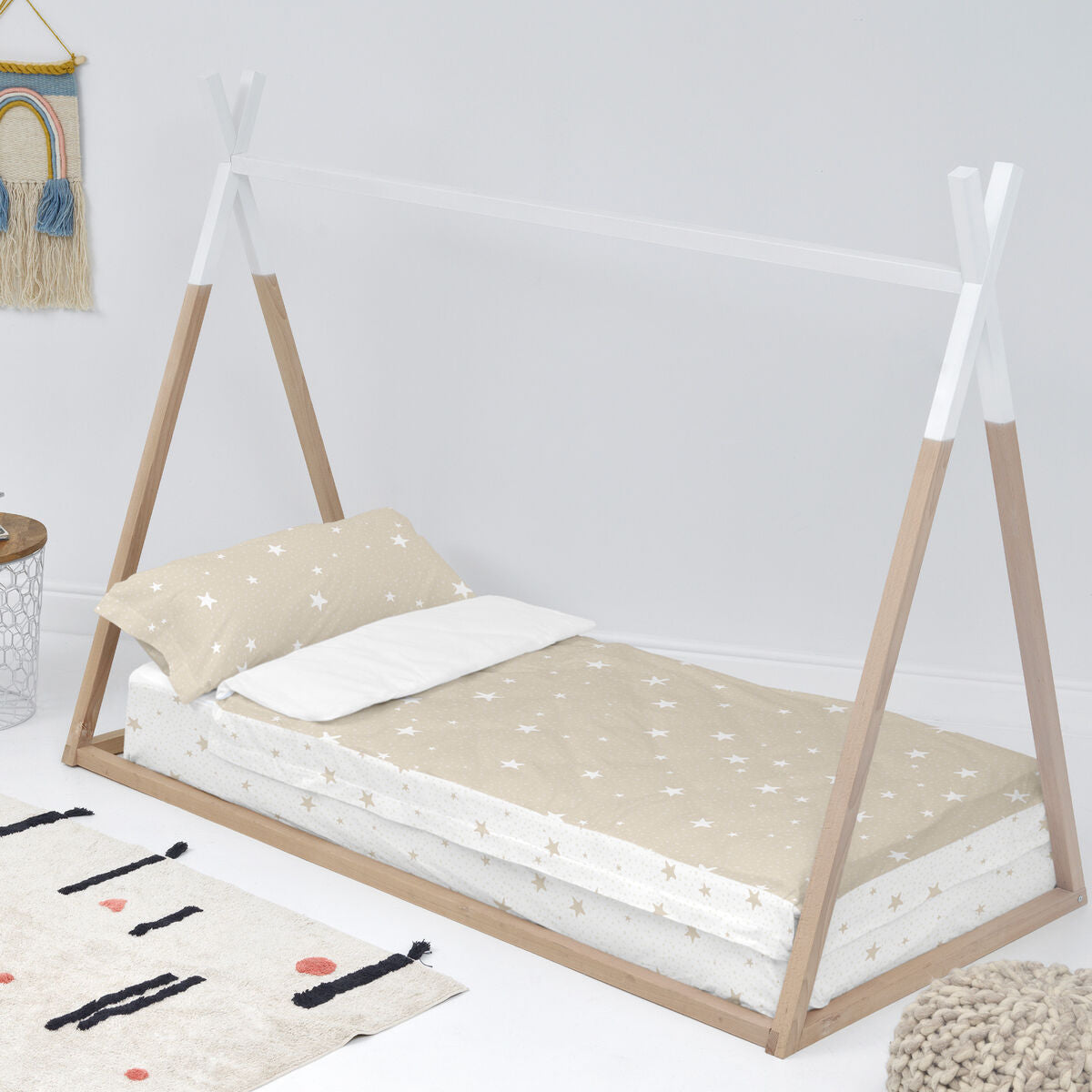 Vadderat täcke HappyFriday Basic Little Star Beige 105 x 200 cm-Hem och matlagning, Mjuk inredning-HappyFriday-peaceofhome.se