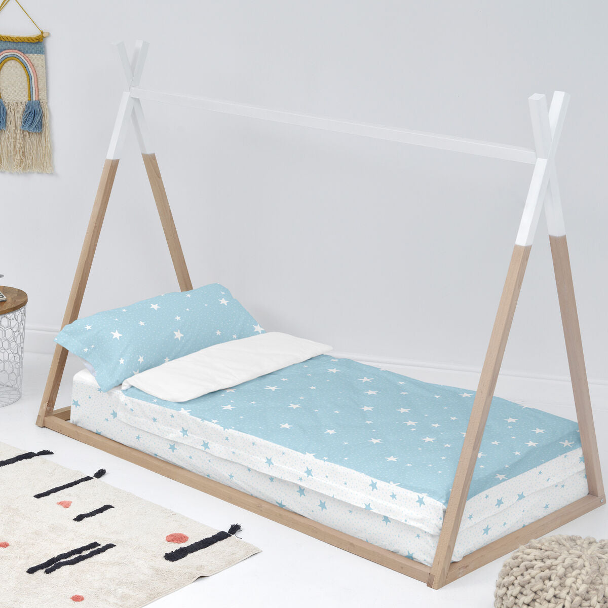 Vadderat täcke HappyFriday Basic Little Star Blå 105 x 200 cm-Hem och matlagning, Mjuk inredning-HappyFriday-peaceofhome.se