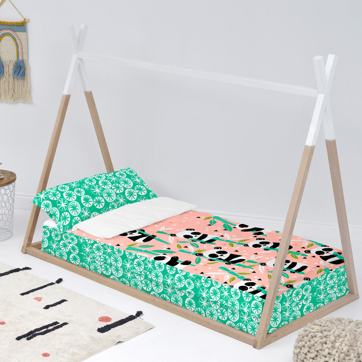 Vadderat täcke HappyFriday Moshi Moshi Panda Garden Rosa 105 x 200 cm-Hem och matlagning, Mjuk inredning-HappyFriday-peaceofhome.se
