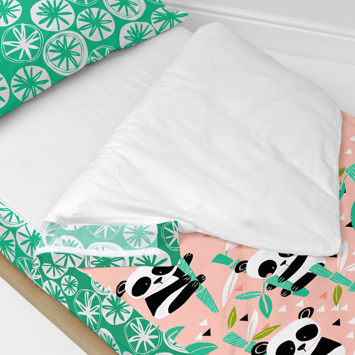 Vadderat täcke HappyFriday Moshi Moshi Panda Garden Rosa 105 x 200 cm-Hem och matlagning, Mjuk inredning-HappyFriday-peaceofhome.se