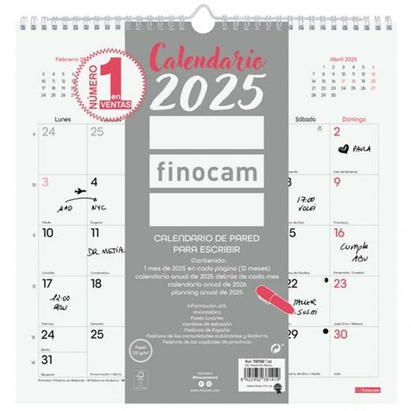 Väggkalender Finocam CHIC Vit Papper 2025 30 x 30 cm-Kontor och Kontorsmaterial, Kalendrar, dagböcker och personliga arrangörer-Finocam-peaceofhome.se