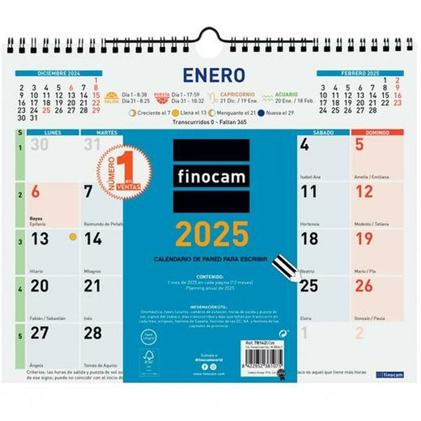 Väggkalender Finocam Multicolour Papper 2025 30 x 24,7 cm-Kontor och Kontorsmaterial, Kalendrar, dagböcker och personliga arrangörer-Finocam-peaceofhome.se