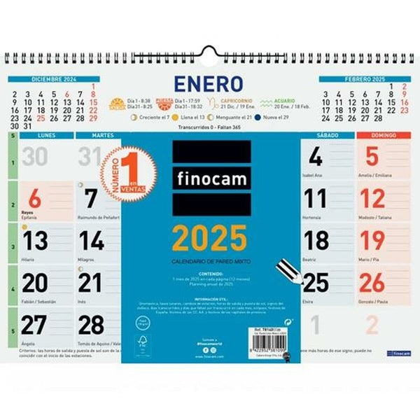 Väggkalender Finocam Multicolour Papper 2025 43 x 31 cm-Kontor och Kontorsmaterial, Kalendrar, dagböcker och personliga arrangörer-Finocam-peaceofhome.se