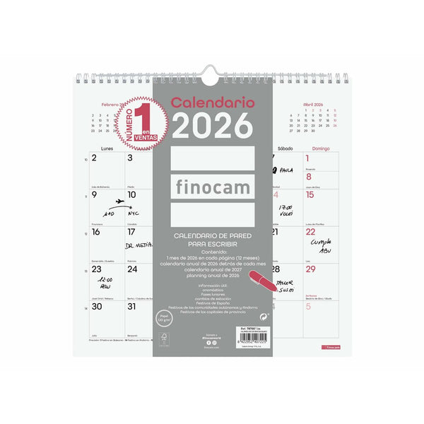 Väggkalender Finocam Multicolour Papper 30 x 30 cm-Kontor och Kontorsmaterial, Kalendrar, dagböcker och personliga arrangörer-Finocam-peaceofhome.se