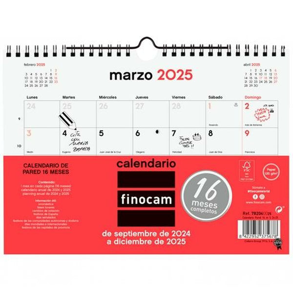 Väggkalender Finocam Papper 2024-2025 21 x 15 cm 16 Månader-Kontor och Kontorsmaterial, Kalendrar, dagböcker och personliga arrangörer-Finocam-peaceofhome.se