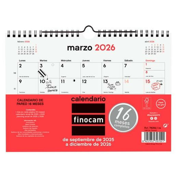 Väggkalender Finocam Papper 2025-2026 21 x 15 cm-Kontor och Kontorsmaterial, Kalendrar, dagböcker och personliga arrangörer-Finocam-peaceofhome.se