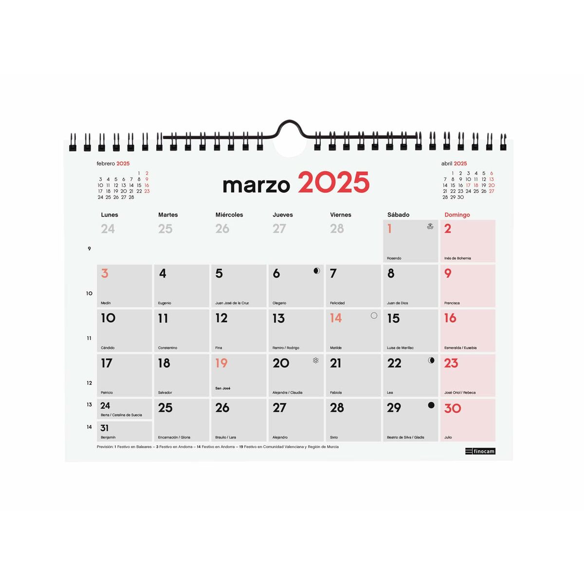 Väggkalender Finocam Papper 2025 21 x 15 cm-Kontor och Kontorsmaterial, Kalendrar, dagböcker och personliga arrangörer-Finocam-peaceofhome.se