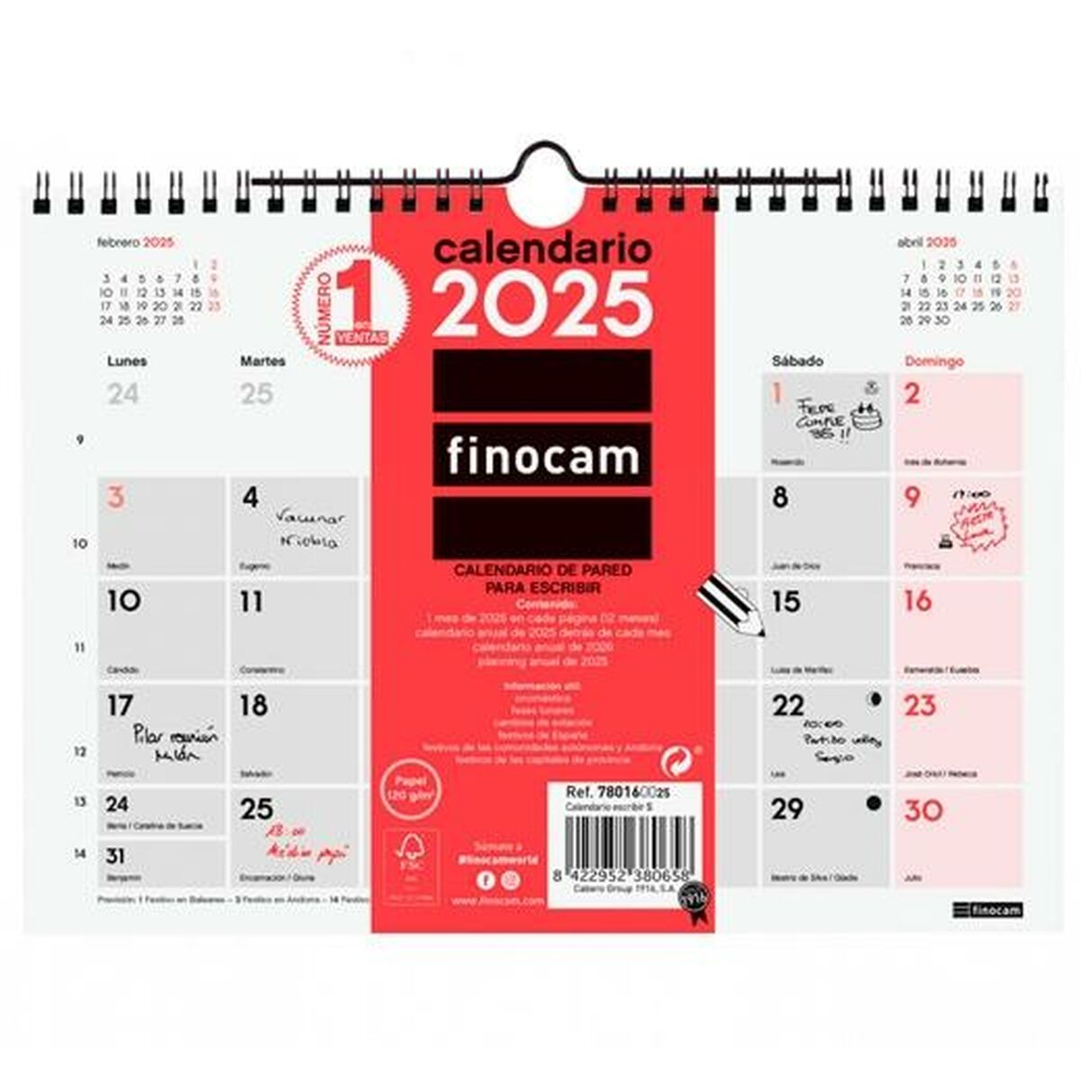 Väggkalender Finocam Papper 2025 21 x 15 cm-Kontor och Kontorsmaterial, Kalendrar, dagböcker och personliga arrangörer-Finocam-peaceofhome.se