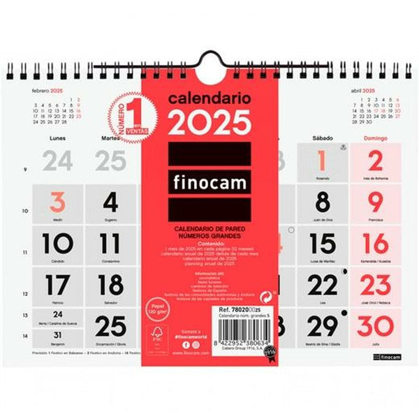 Väggkalender Finocam Papper 2025 21 x 15 cm-Kontor och Kontorsmaterial, Kalendrar, dagböcker och personliga arrangörer-Finocam-peaceofhome.se