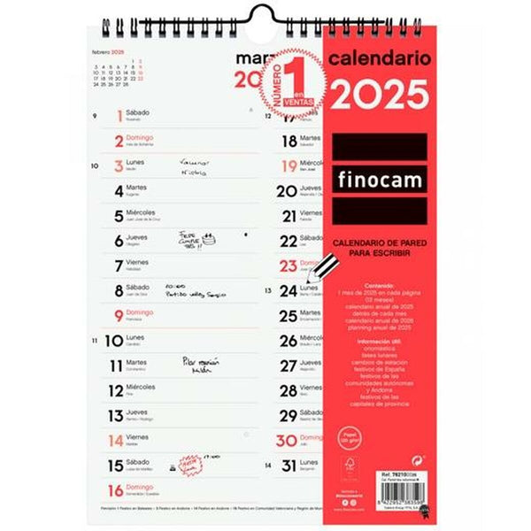 Väggkalender Finocam Papper 2025 21 x 30 cm-Kontor och Kontorsmaterial, Kalendrar, dagböcker och personliga arrangörer-Finocam-peaceofhome.se