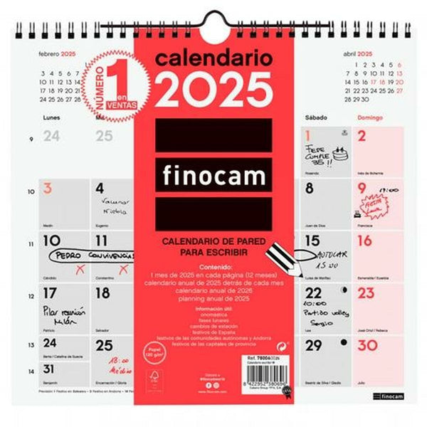 Väggkalender Finocam Papper 2025 26,5 x 24,5 cm-Kontor och Kontorsmaterial, Kalendrar, dagböcker och personliga arrangörer-Finocam-peaceofhome.se