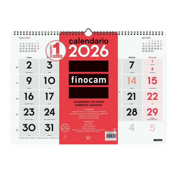 Väggkalender Finocam Papper 43 x 31 cm-Kontor och Kontorsmaterial, Kalendrar, dagböcker och personliga arrangörer-Finocam-peaceofhome.se