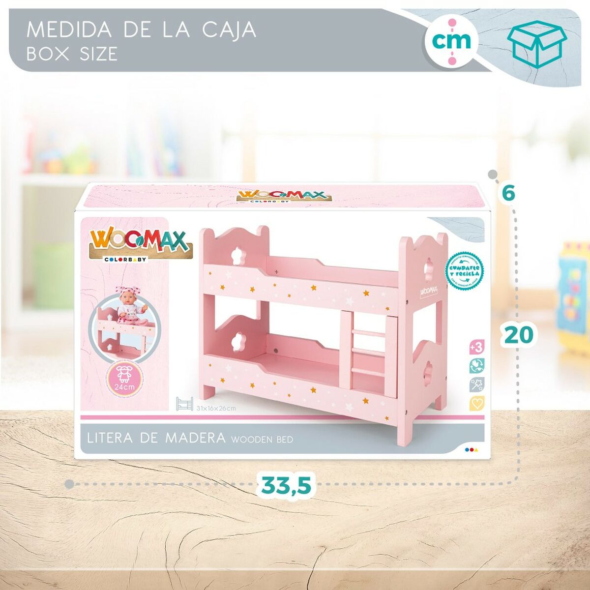 Våningssäng Woomax Rosa 4 antal 31 x 26 x 16 cm-Leksaker och spel, Dockor och tillbehör-Woomax-peaceofhome.se