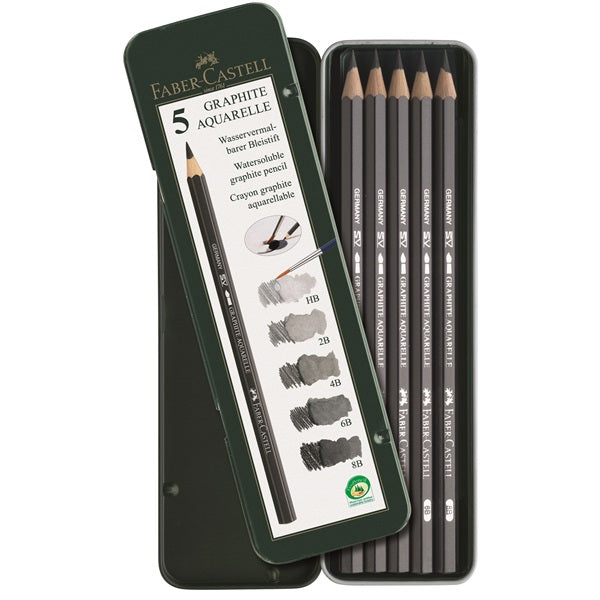 Watersoluble pencil GRAPHITE AQUARELLE box med 5 pennor Faber-Castell 117805-Konstnärsmaterial-Klevrings Sverige-peaceofhome.se