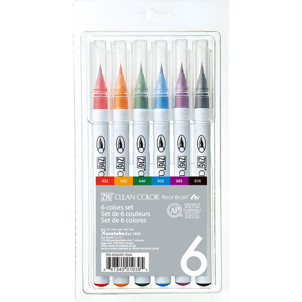 ZIG Clean Color Real Brush - 6 pennor i etui-Konstnärsmaterial-Klevrings Sverige-peaceofhome.se