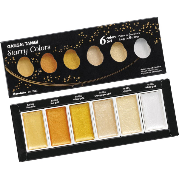 ZIG Gansai Tambi Akvarell Guld Silver varianter 6-set Starry-Konstnärsmaterial-Klevrings Sverige-peaceofhome.se