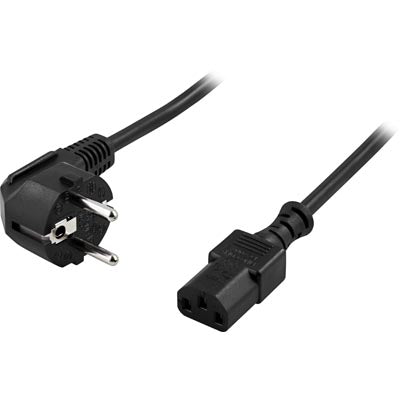 <html>DELTACO jordad apparatkabel för anslutning mellan enhet och vägguttag, <b>vinklad CEE 7/7</b> till <b>rak IEC 60320 C13</b>, max 250V/10A, 1m, svart</html>-Kablar-Klevrings Sverige-peaceofhome.se