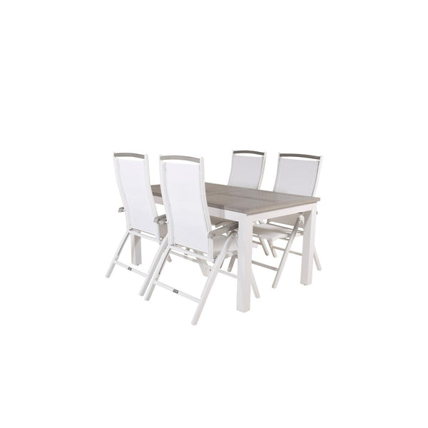 ALBANY Matbord 152/210x90 cm + 4 stolar - Vit/Grå | Utemöbler-Matgrupp Utomhus-Venture Home-peaceofhome.se