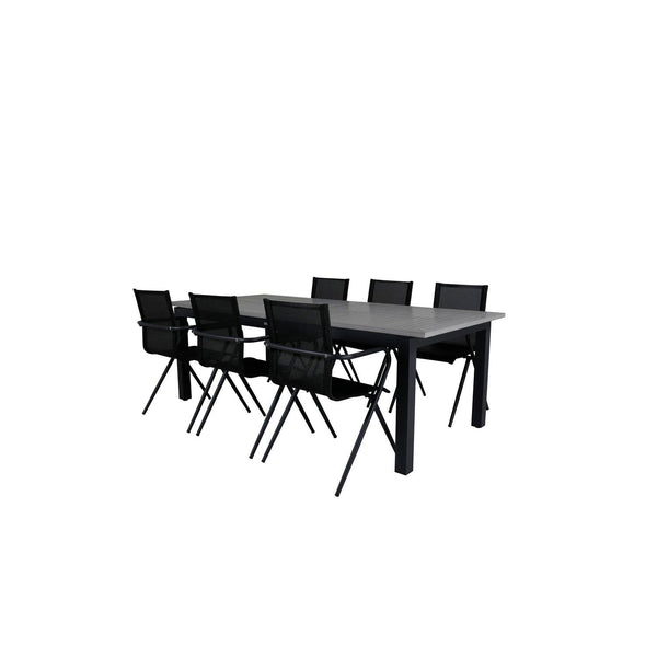 ALINA ALBANY Matbord 224/324x100 cm + 6 stolar - Svart/Grå | Utemöbler-Matgrupp Utomhus-Venture Home-peaceofhome.se