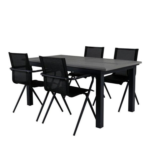 ALINA ALBANY Matbord 152/210x90 cm + 4 stolar - Svart/Grå | Utemöbler-Matgrupp Utomhus-Venture Home-peaceofhome.se