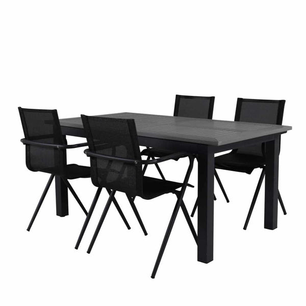 ALINA ALBANY Matbord 160/240x90 cm + 4 stolar - Svart/Grå | Utemöbler-Matgrupp Utomhus-Venture Home-peaceofhome.se