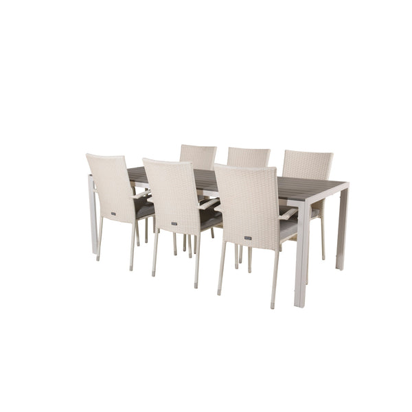 ANNA BREAK Matbord 205x90 cm + 6 stolar - Vit/Grå | Utemöbler-Matgrupp Utomhus-Venture Home-peaceofhome.se
