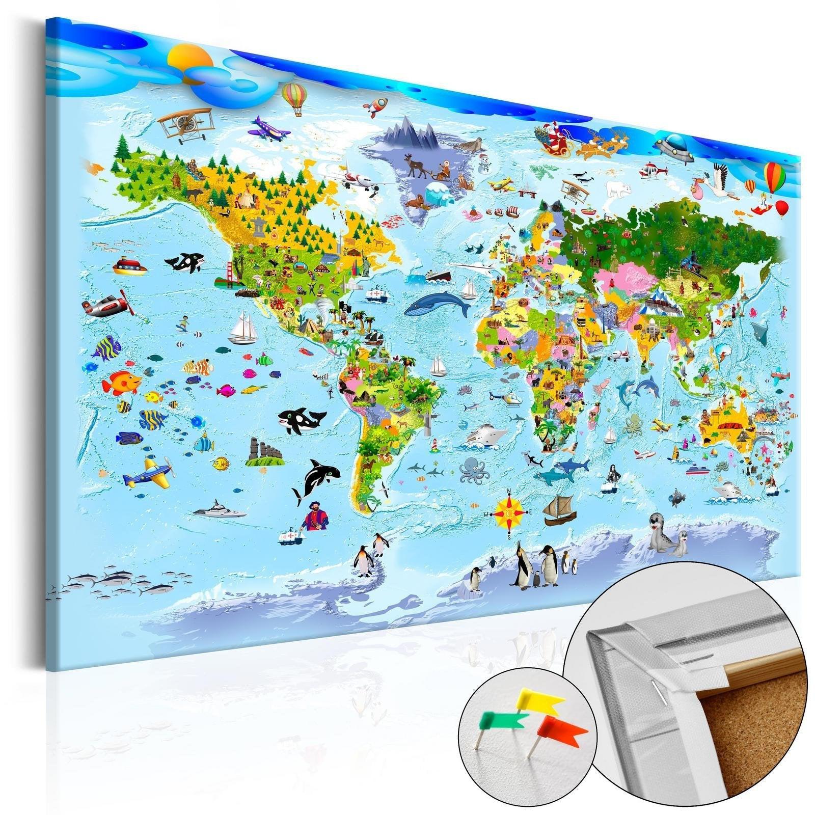 Anslagstavla i kork - Children's Map: Colourful Travels-Anslagstavla-Artgeist-60x40-peaceofhome.se