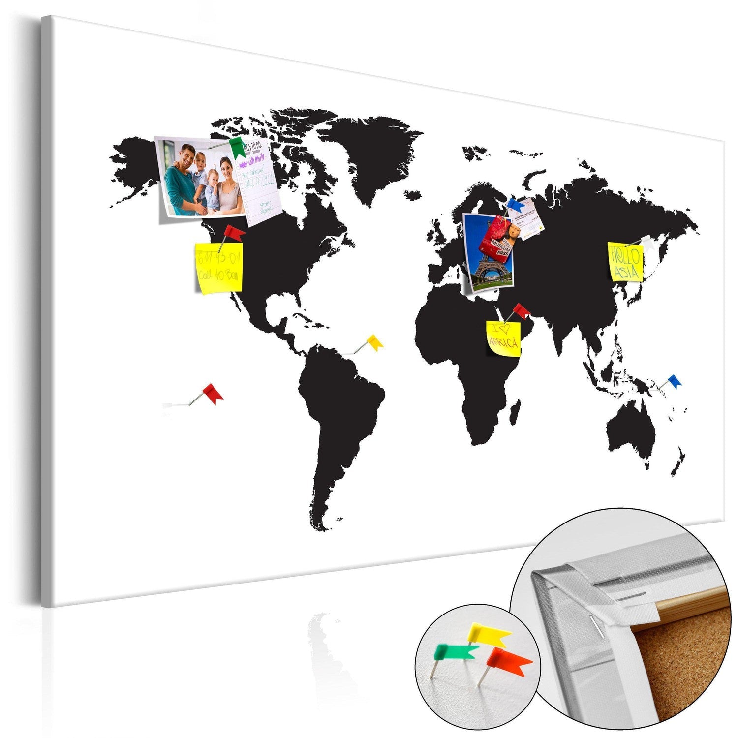 Anslagstavla i kork - World Map: Black & White Elegance-Anslagstavla-Artgeist-90x60-peaceofhome.se