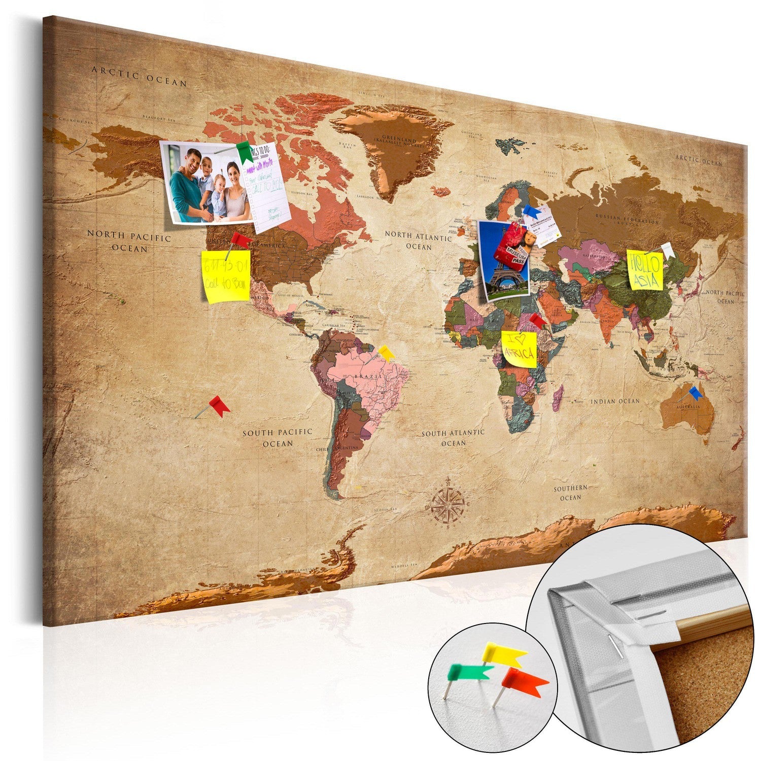 Anslagstavla i kork - World Map: Brown Elegance-Anslagstavla-Artgeist-90x60-peaceofhome.se