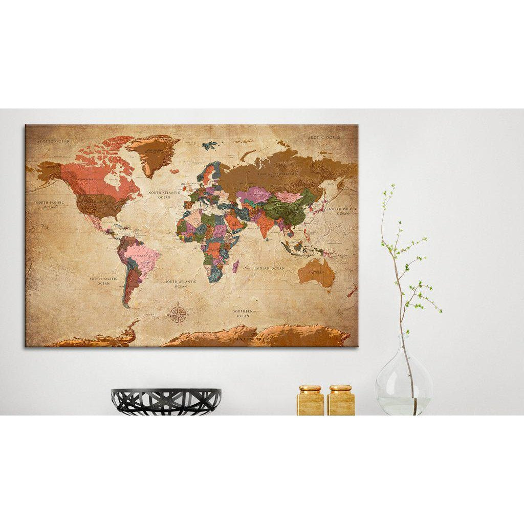 Anslagstavla i kork - World Map: Brown Elegance-Anslagstavla-Artgeist-peaceofhome.se