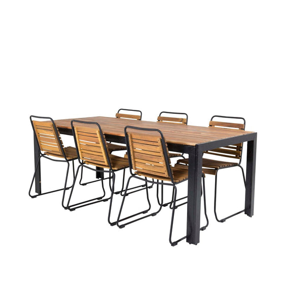 BOIS Matbord 205x90 cm + 6 stolar - Natur/Svart | Utemöbler-Matgrupp Utomhus-Venture Home-peaceofhome.se