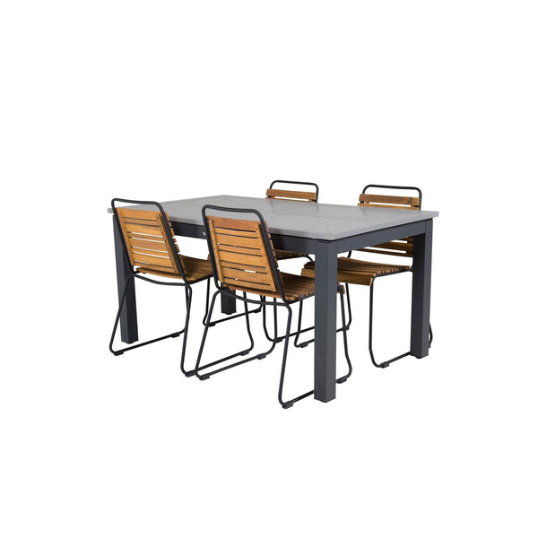 BOIS ALBANY Matbord 160/240x100cm + 4 stolar - Natur/Grå | Utemöbler-Matgrupp Utomhus-Venture Home-peaceofhome.se
